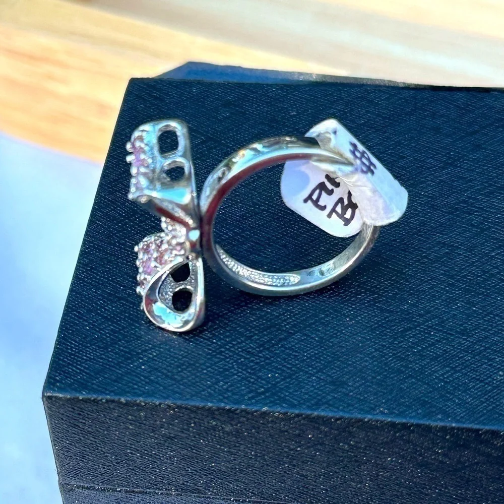 Sterling Silver and Pink Tourmaline Bow Cocktail Ring NWT